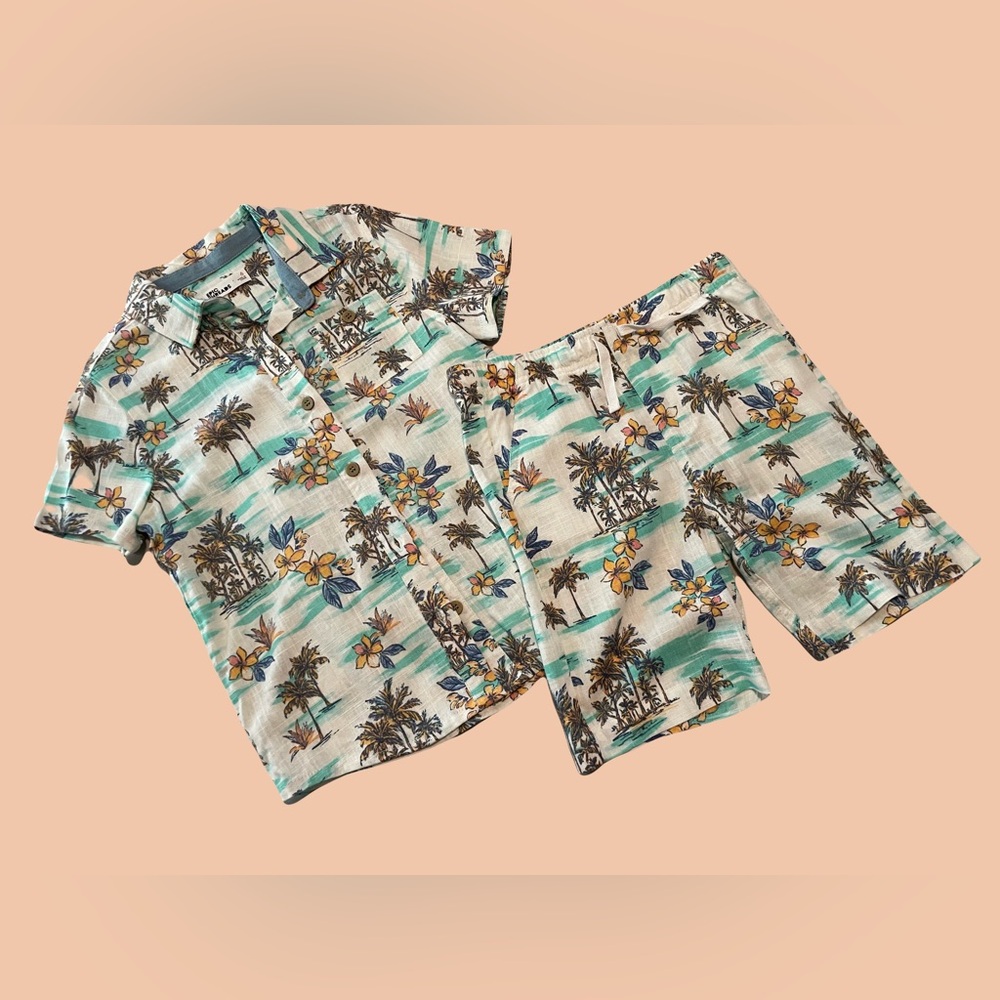 Kids Linen Shirt & Shorts Set Tropical Print Size 6 Macys NWOT